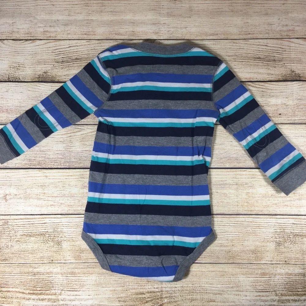 OshKosh Bgosh Blue Striped‎ Long Sleeve Bodysuit
